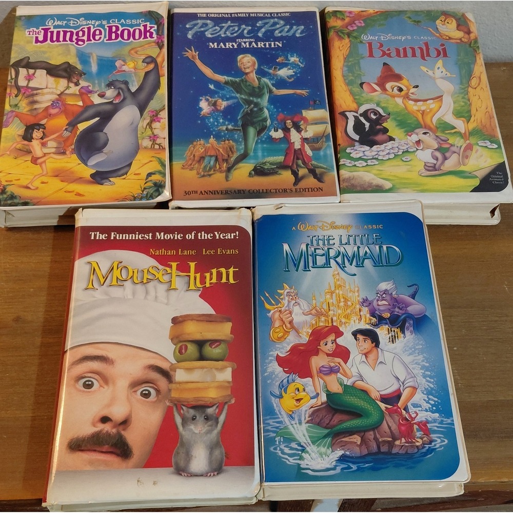 Vintage Disney VHS Lot - The Little Mermaid Original Cover, Bambi, Jungle Book